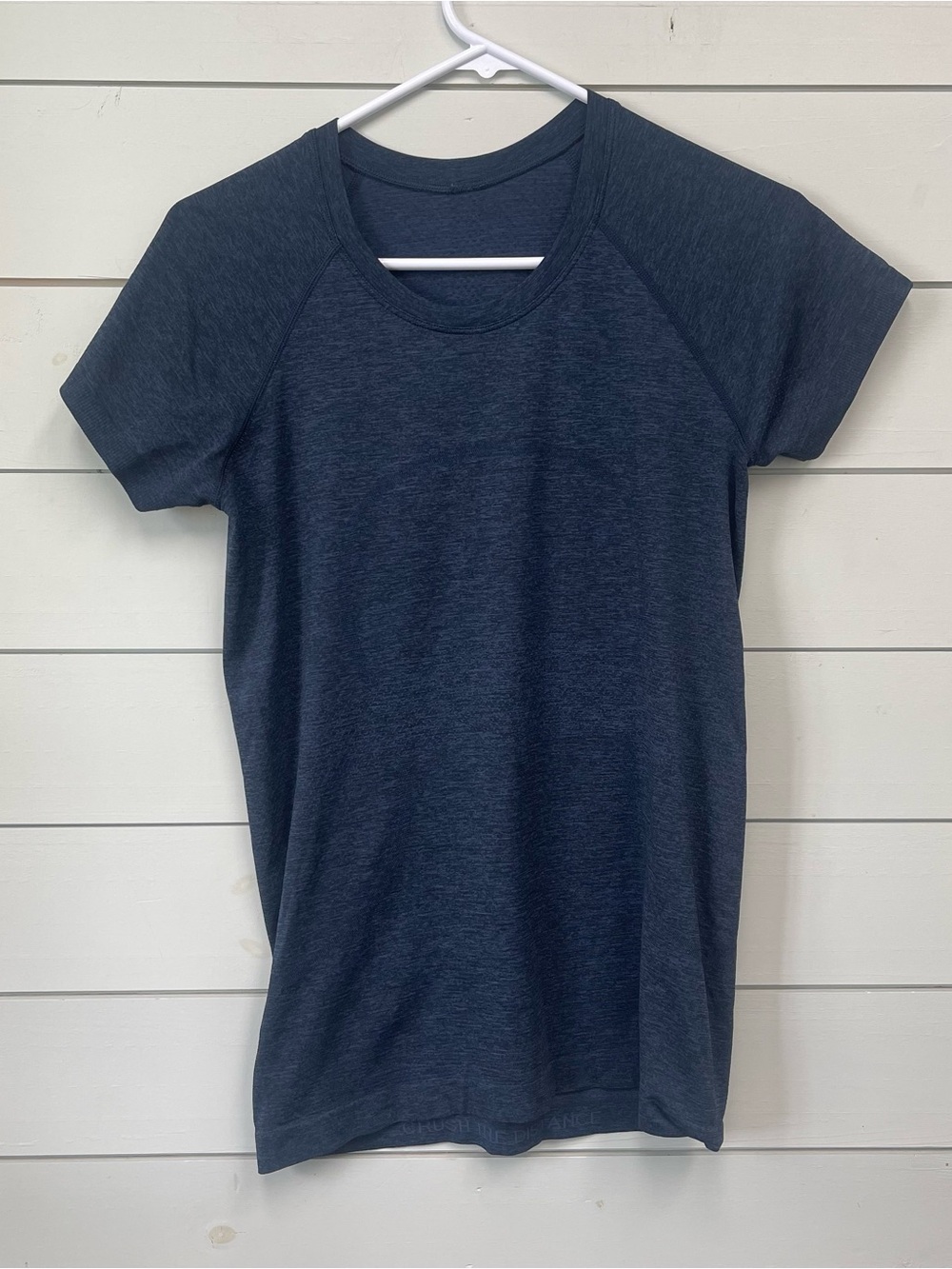 Lululemon short sleeve swiftly shirt full length dark navy blue women's size 8